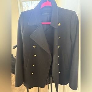 ZARA WOMAN Black Military Style Double-Breasted Peacoat with Gold Buttons